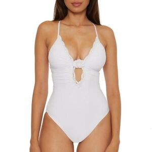 Becca Colette Rosette Plunge One-Piece Swimsuit White Medium NWT